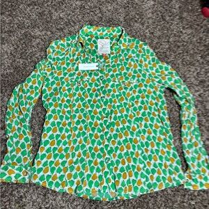 Anthropologie Conversations Fruit 11/52 Button Up Shirt White Green Yellow US 08